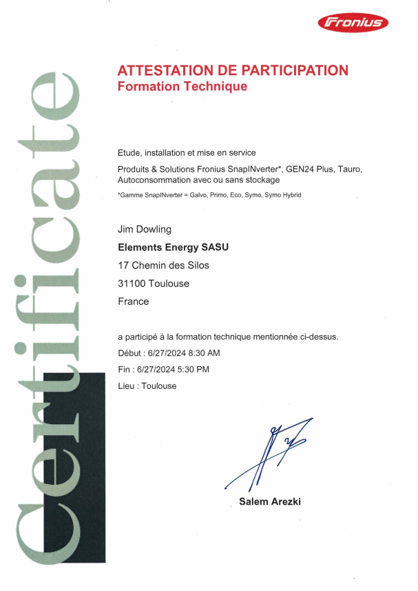 Certificate Fronius formation